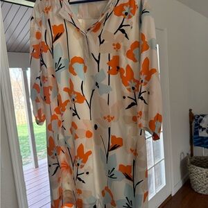 100% Silk Size 12 Diane Von Furstenberg Floral Dress - Orange and Blue